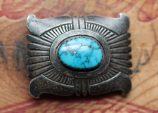 Vintage Hand Made Sterling Silver Turquoise Belt Buckle