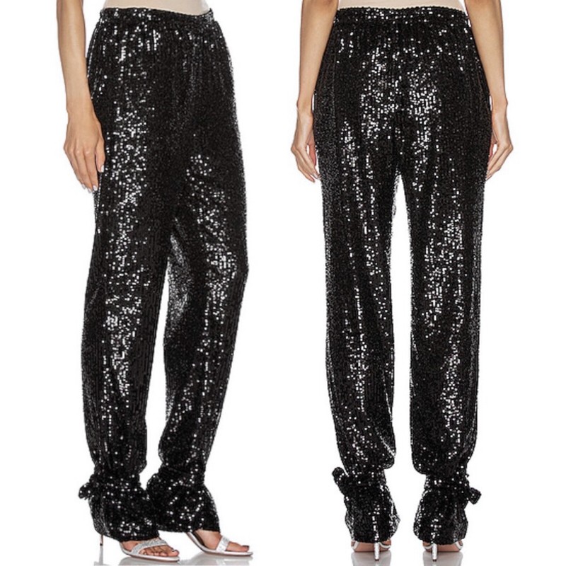 JONATHAN SIMKHAI⚡"Mylah" sequin flowy black sequin ankle tie drape pants size M