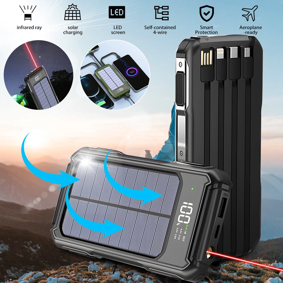 40000mAh Cargador Solar&USB Portátil De Batería Para iPhone Teléfono Celular Foto 2 de 4