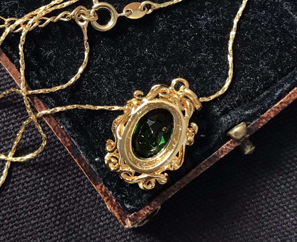Vintage Style Jewellery Green Gemstone Necklace 18K Gold Plated eBay