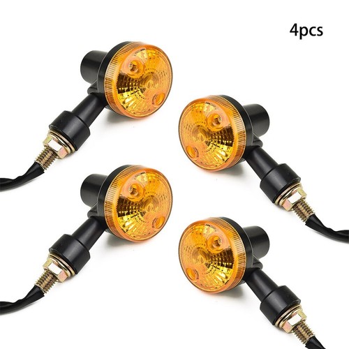 4-Pack Motorcycle LED Turn Signal Lights - Amber, Mini Black Universal, M6 Bolt, 1-Year Warranty