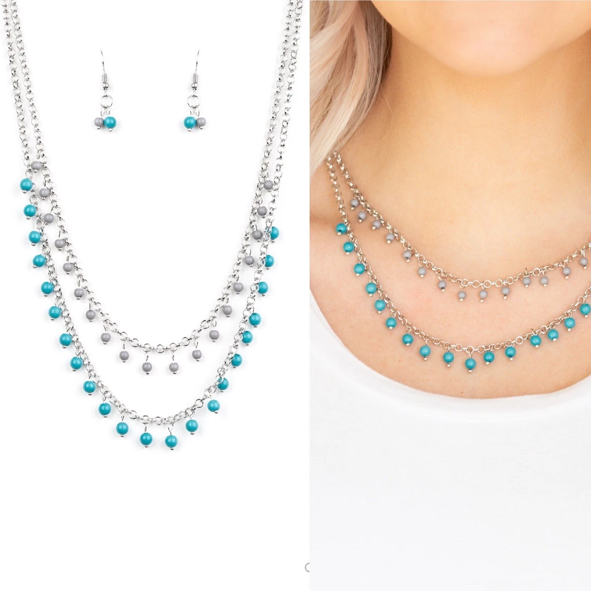 Paparazzi Dainty Distraction Blue and Gray Seed Bead Necklace eBay