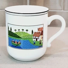 Villeroy and Boch Design Naif Porcelain Rooster and Boating Scene Mug