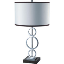 NEW Chrome Ring Base w/ White  Espresso Fabric Shade Finish 29" Table Lamp 8323