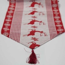 Christmas Linen Red Reindeer Table Runner With Tassel Table Xmas Home Festive