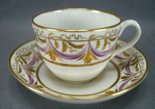 Coalport Pattern 510 Gold Leaves & Purple Swags Bute Form Tea Cup & Saucer A