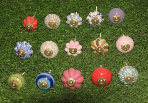 Lot 15 Antique Multicolor Ceramic Door Knob, Door Handle Decor