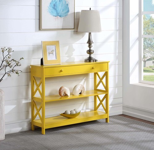 Convenience Concepts Oxford 1 Drawer Console Table with Shelves, Yellow - Picture 2 of 8