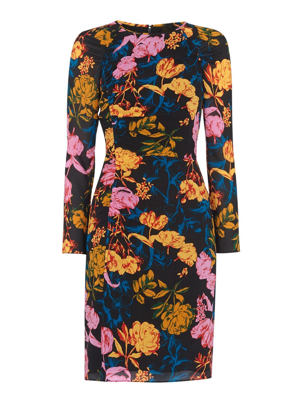 WHISTLES Digital Bloom Silk Bodycon Dress Multicolour Floral UK8 RRP169