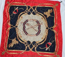 UNBRANDED ITALY Red/Multi Equestrian Print Square Silk Scarf 33 X 33 EXC
