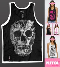 Pistol Boutique Women's Black casual SKETCH LIGHTNING SKULL Sleeveless Vest Top