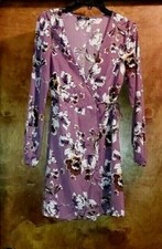 SHEIN Long Sleeve Ladies Wrap-Dress, Sz M, V-Neck, Polyester, Floral