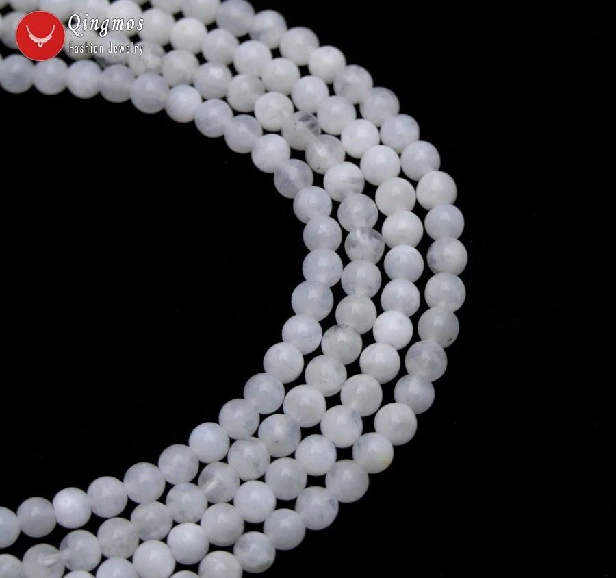 4mm White Round Natural Moonstone Loose Beads for Jewelry Making DIY 15'' los789 - Image 3 of 4