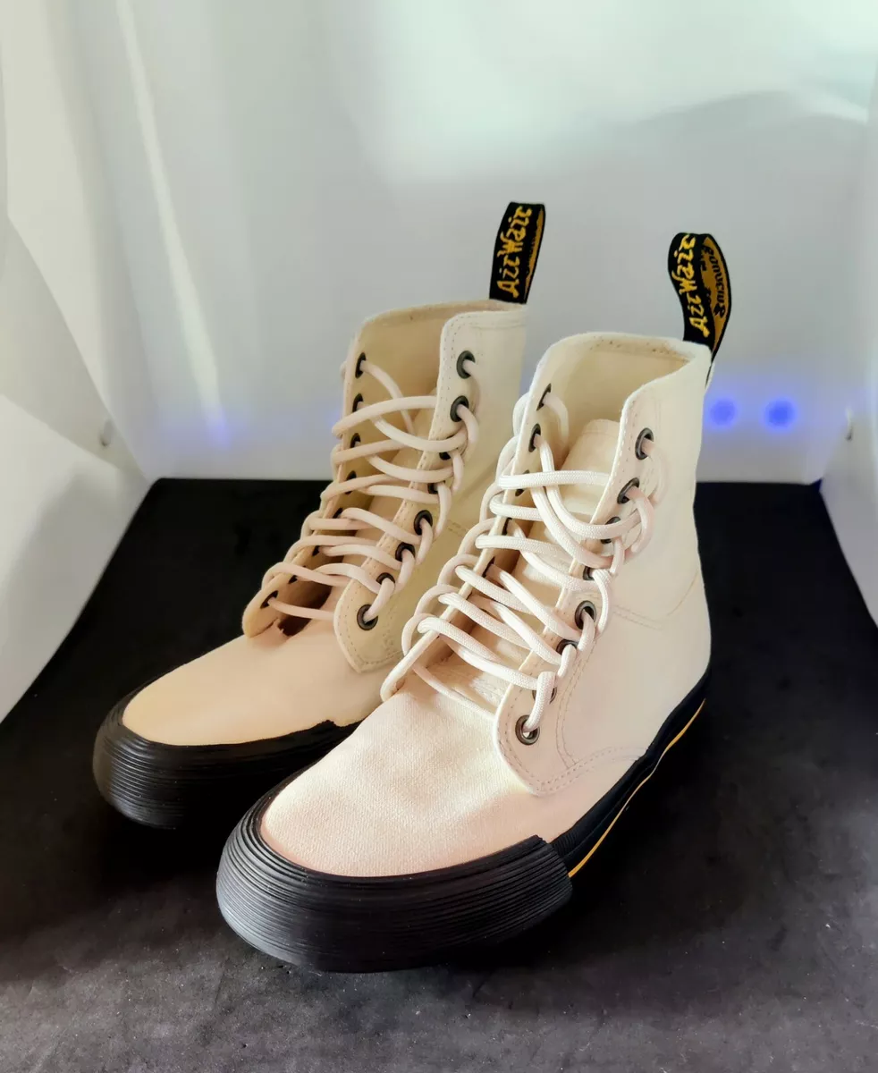Doc Martens Airwair White Winsted Canvas 8 Eye Boots Womens Sz 5 Bouncing Soles