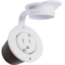 WHITE 5279 15 Amp 125V, 5-15P Flanged Power Outlet Receptacle RV Trailer Marine