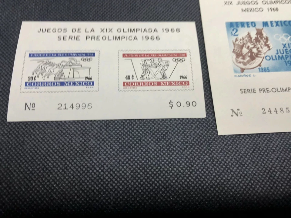 МЕКСИКАНСКИЕ СУВЕНИРНЫЕ ЛИСТЫ 1966 - 1968,19 ОЛИМПИЙСКИХ ИГР ИМПЕРСКИЕ, 13 ЛИСТОВ КАК НОВЫЕ БЕЗ НАКЛЕЕК И СЛЕДОВ - Изображение 2 из 4