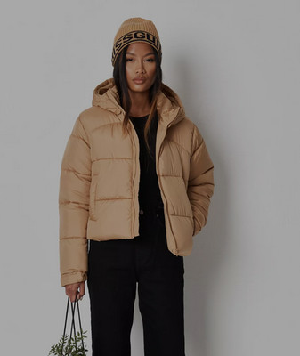 Missguided Beige Hooded Puffer Coat 