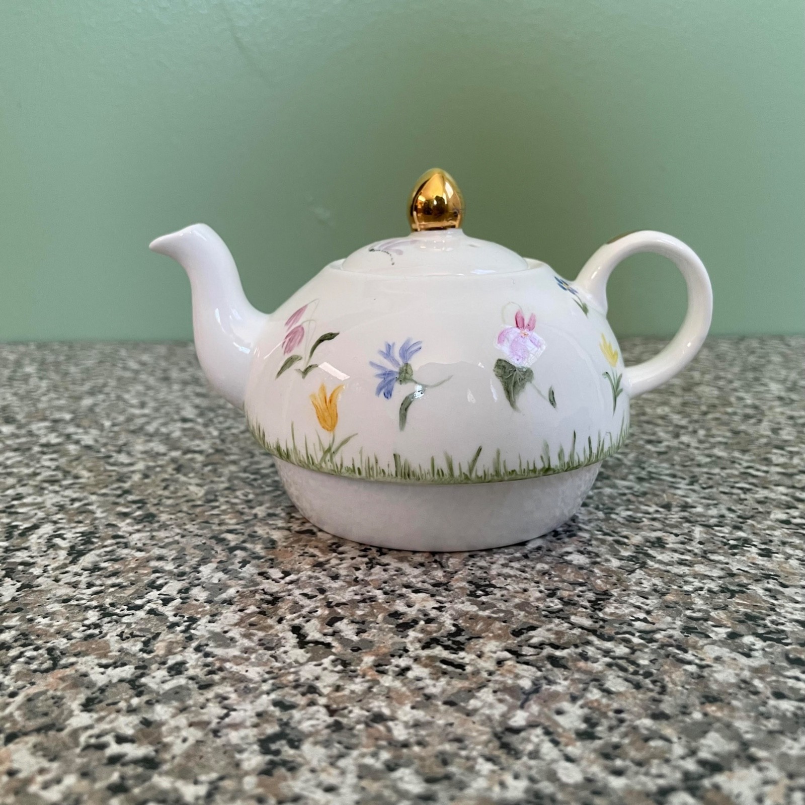 Tea For One Set  3 Piece Cup Pot Lid Hand Painted 1999 Teapot