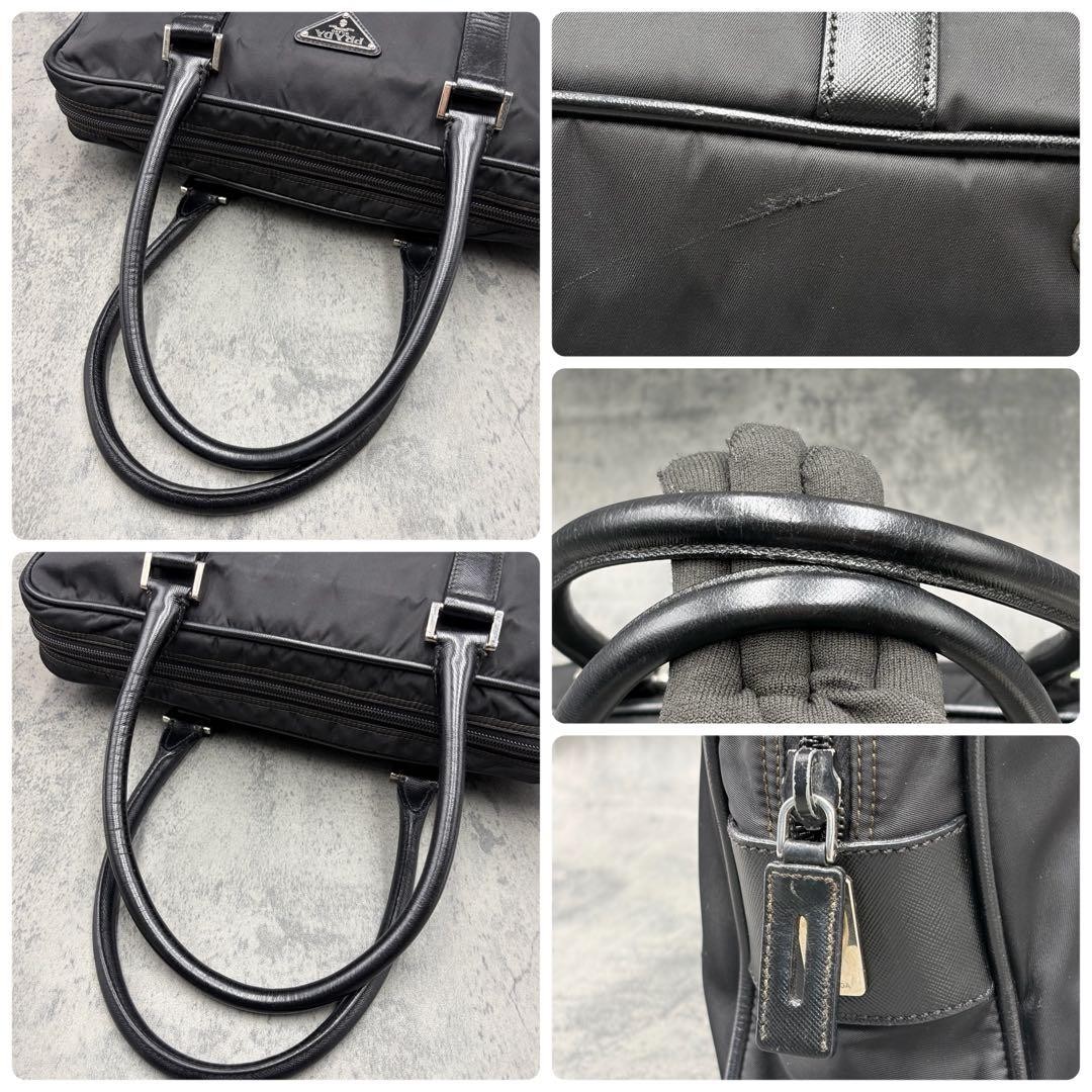PRADA Triangle Logo Briefcase Business Hand Shoulder Bag Leather Auth R02128 thumbnail 9