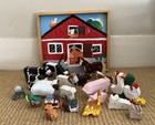 Lot of Handcrafted Wooden Farm Animal Figurines w/Storage Tray Doubles as Barn — photo 1