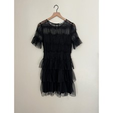 Willow & Clay Black Lace Tulle Ruffle Tiered Short Sleeve Dress Size 6