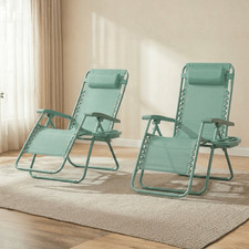 2 x Zero Gravity Chair Reclining Sun Lounger Outdoor Garden Folding Adjustable
