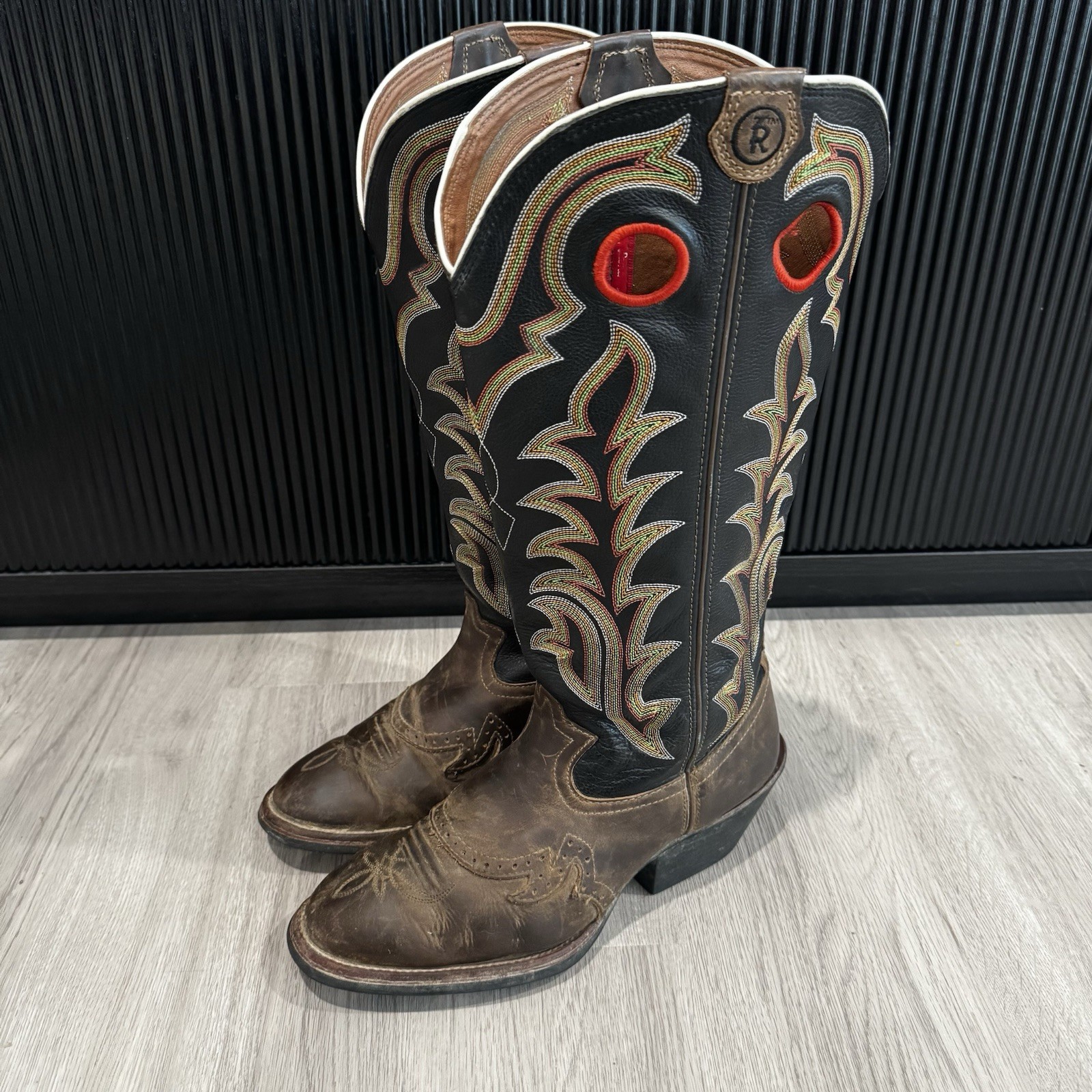 Tony Lama Tall Buckaroo Cowboy Boots Black Brown 3R RR1002 Mens Size 9.5 EE