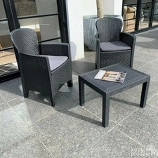 Set Mobili da Giardino in Rattan Antracite 2 Poltrone + Tavolo Balcone