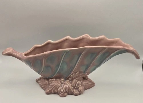 Vtg Royal Haeger Fan Art Deco Pottery Mauve Agate R460 Leaf Vase Planter 12"