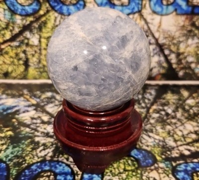 Sky Blue Calcite Natural Crystal Sphere Mineral With Stand 
