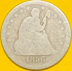1856 U.S. SEATED LIBERTY SILVER QUARTER 25c COIN (Good), Pre-Civil War!