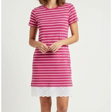 Tommy Hilfiger XS Womens Pink White Stripe Eyelet Hem Short Sleeve Dress