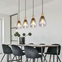 Pendelleuchte HäNgelampe Esstischleuchte Messing Schwarz Glas 4 Flammig H 120 Cm