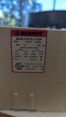 BURNDY BDBLCS6R1 Power Distribution Block - White