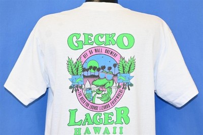 vintage 90s GECKO LAGER LIZARD HAWAII BEER OFF DA WALL BREWERY NEON t-shirt L