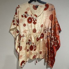 Top caftán de seda vintage Whose Sari is Now para mujer artístico retro hippie boho talla XXL