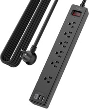 20Ft Surge Protector Power Strip with 6 Outlets 3 USB Ports, Black