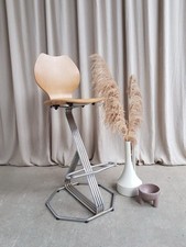 Vtg Late Mid Century 1980s Chrome Kitchen Bar Stool Chair Scandi R848