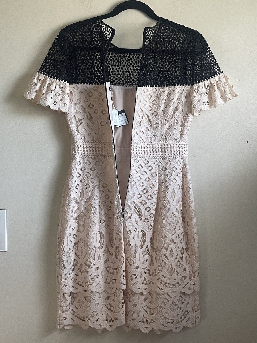 Club Monaco Sheath Dress Womens Size 4 Wollstan Eyelet Lace Ruffle