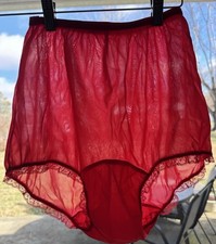 Vintage Red Sheer Panties Size 7 Lace Nylon Gusset
