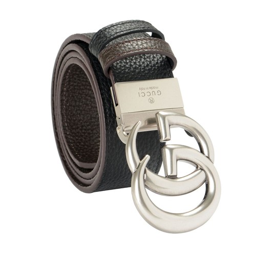 Gucci 100% Leather Metal Silver Double G Buckle Reversible Belt US 38 IT 95