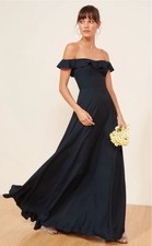 Women’s Reformation Bridesmaids Dress Sz 8 Verbena Navy Blue Off Shoulder Long