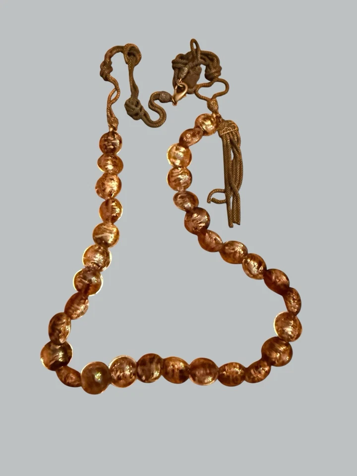 "Collar de cuentas de vidrio Coldwater Creek ámbar marrón mancha de cobre 36"" malla trenzada" Foto 4 de 4