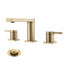 MR. FAUCET 3 hole bathroom sink faucets with stainless steel drain Brushed gold