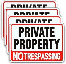 4 Pack Large No Trespassing Signs Private Property, 8x12 Inch Rust Free Aluminum