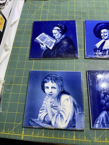 Set 6 Delft Blue 6” Hand Painted Tiles Holland Blue & White Rembrandt - Picture 2 of 16