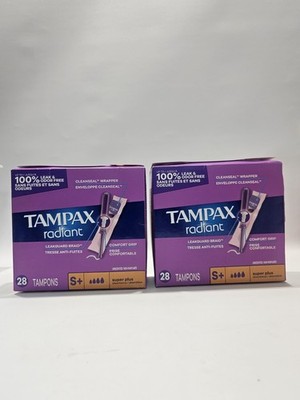 Lot Of 2 - Tampax Radiant Tampons Leakguard -Comfort Grip - 28 Tampons Each Pack