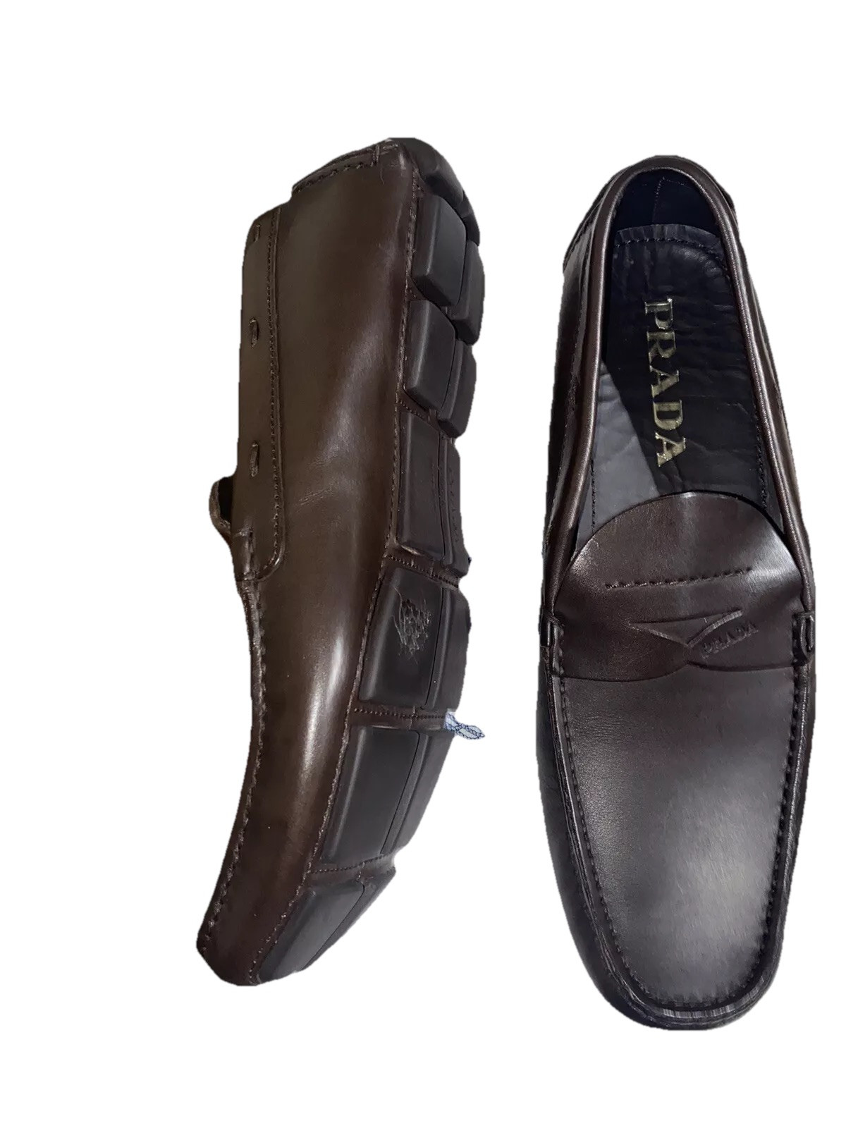 Prada Brown Leather Loafers for Women Size 37.5 Soft New-image