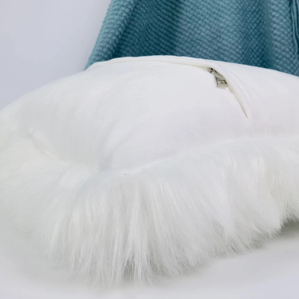 2 Fluffy Throw Pillow Cover Covered by White Long Hair for Couch Sofa Bed Dec... - Image 2 of 4