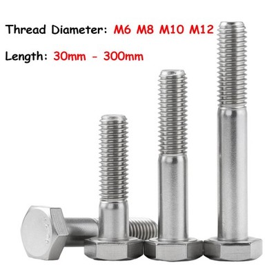M6 M8 M10 M12 Hexagon Head Screws Bolt A2 Stainless Steel Part Threaded Hex Bolt